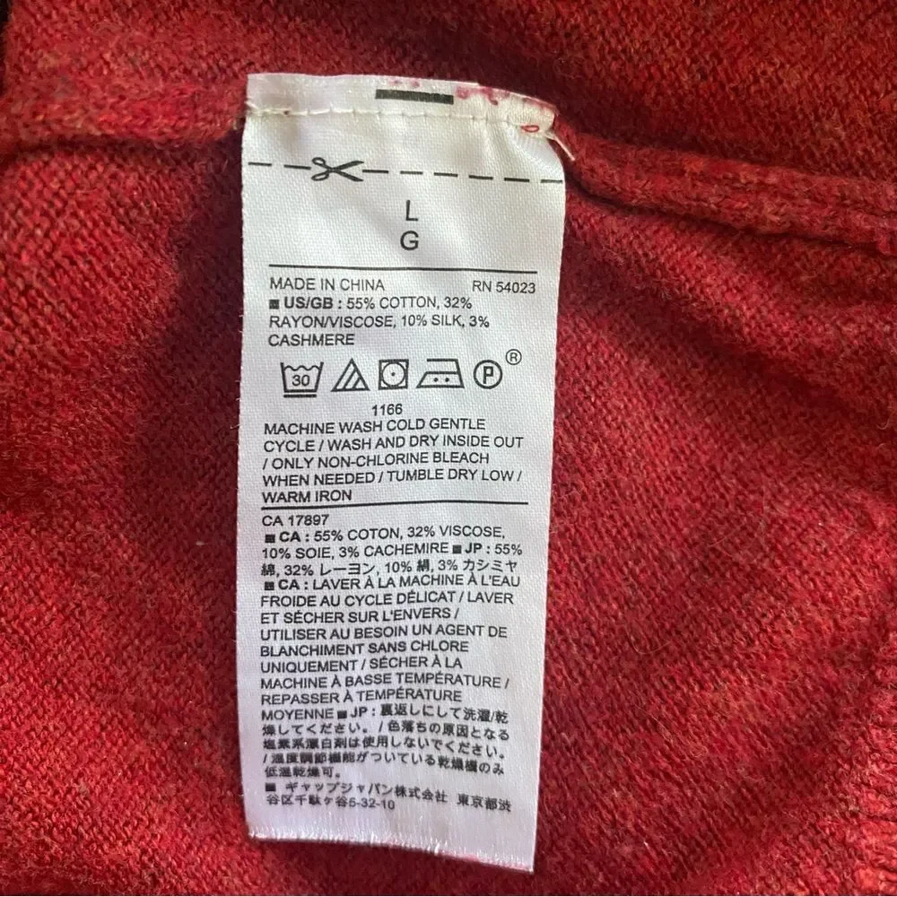 Banana Republic Cashmere Silk Blend Sweater Men's Size L Red Minimalist